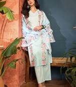 women cotton floral embroidered thread work kurta with palazzos & dupatta
