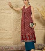 women ethnic motifs printed regular kurta with palazzos