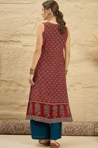 women ethnic motifs printed regular kurta with palazzos