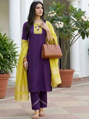 women ethnic motifs embroidered regular gotta patti kurta with trousers & with dupatta 1