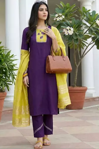 women ethnic motifs embroidered regular gotta patti kurta with trousers & with dupatta