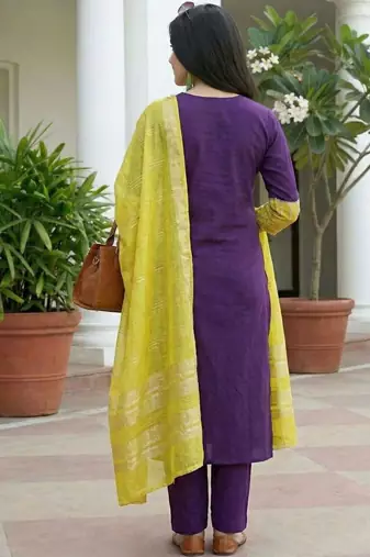 women ethnic motifs embroidered regular gotta patti kurta with trousers & with dupatta