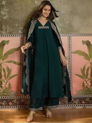 women ethnic motifs regular thread work kurta with palazzos & with dupatta 1