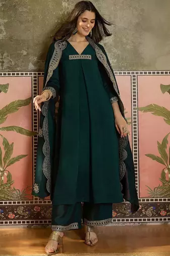 women ethnic motifs regular thread work kurta with palazzos & with dupatta