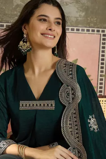 women ethnic motifs regular thread work kurta with palazzos & with dupatta