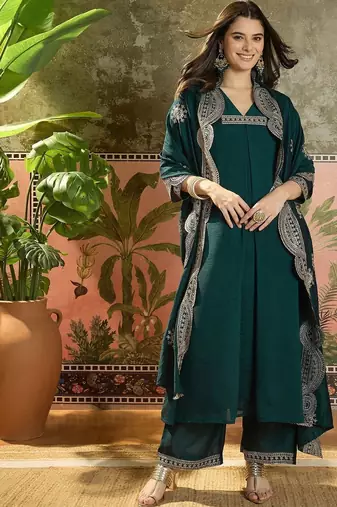 women ethnic motifs regular thread work kurta with palazzos & with dupatta
