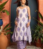 women floral printed regular linen kurta with palazzos & with dupatta