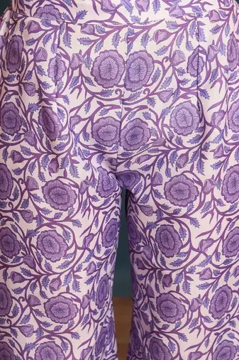 women floral printed regular linen kurta with palazzos & with dupatta