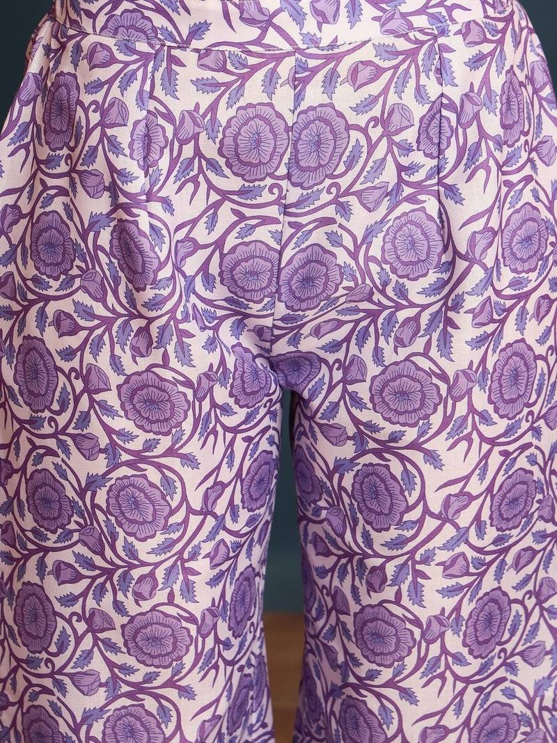 women floral printed regular linen kurta with palazzos & with dupatta