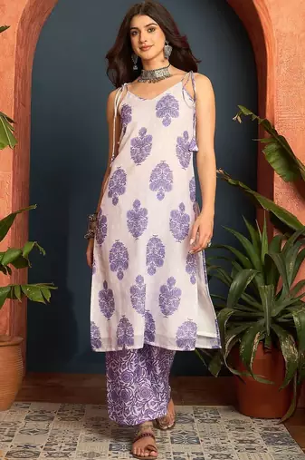 women floral printed regular linen kurta with palazzos & with dupatta