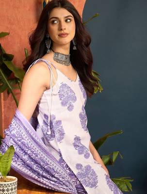 women floral printed regular linen kurta with palazzos & with dupatta 7