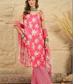 women floral printed regular linen kurta with palazzos & with dupatta