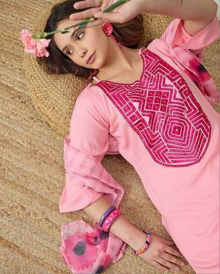 women ethnic motifs embroidered regular thread work kurta with palazzos & with dupatta 2
