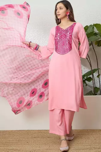 women ethnic motifs embroidered regular thread work kurta with palazzos & with dupatta