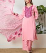 women ethnic motifs embroidered regular thread work kurta with palazzos & with dupatta