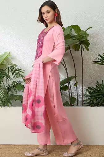 women ethnic motifs embroidered regular thread work kurta with palazzos & with dupatta