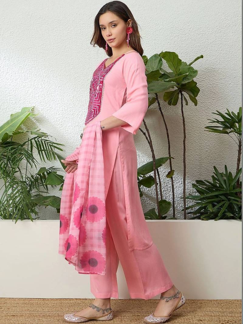women ethnic motifs embroidered regular thread work kurta with palazzos & with dupatta