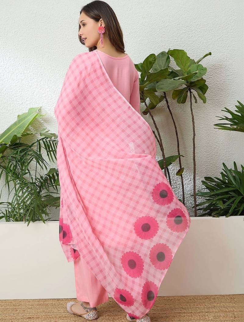 women ethnic motifs embroidered regular thread work kurta with palazzos & with dupatta