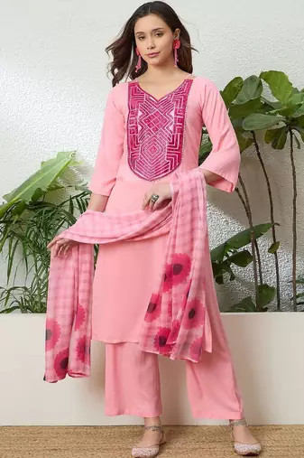 women ethnic motifs embroidered regular thread work kurta with palazzos & with dupatta