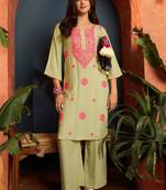 women ethnic motifs embroidered regular thread work kurta with palazzos