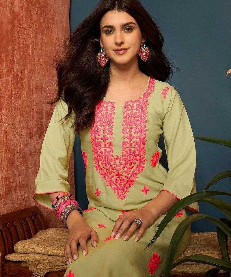 women ethnic motifs embroidered regular thread work kurta with palazzos