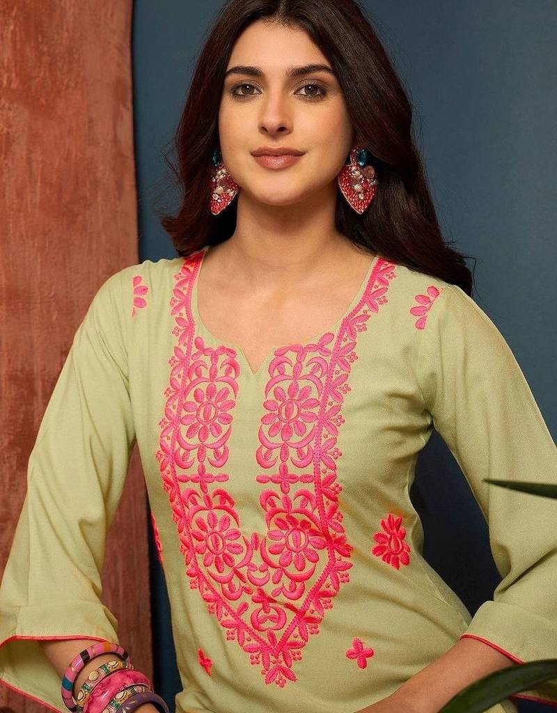 women ethnic motifs embroidered regular thread work kurta with palazzos
