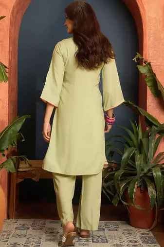 women ethnic motifs embroidered regular thread work kurta with palazzos