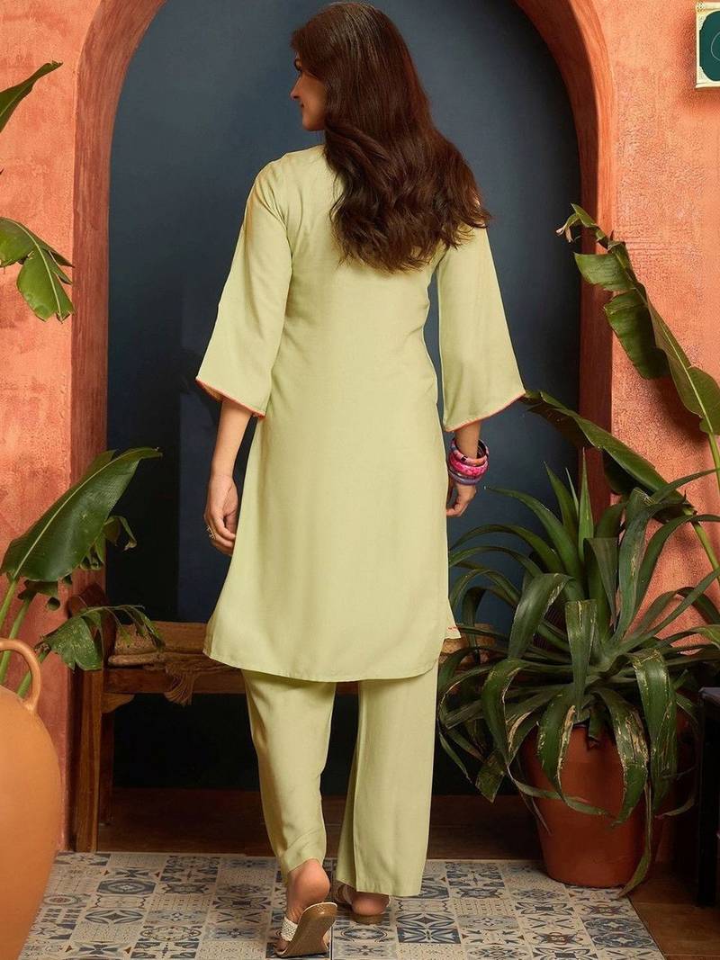 women ethnic motifs embroidered regular thread work kurta with palazzos