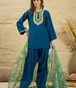 women ethnic motifs embroidered regular thread work kurta with patiala & with dupatta
