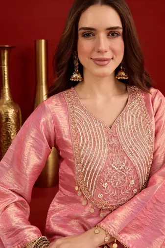 women embroidered regular sequinned kurta with farshi salwar set