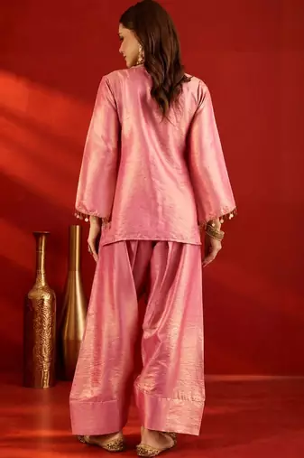 women embroidered regular sequinned kurta with farshi salwar set