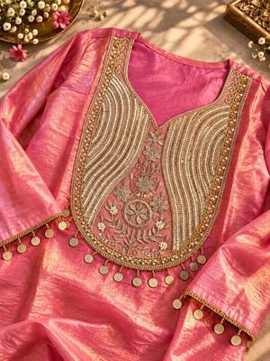 women embroidered regular sequinned kurta with farshi salwar set 5
