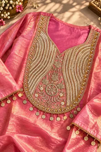 women embroidered regular sequinned kurta with farshi salwar set