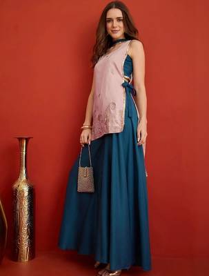 women ethnic motifs embroidered regular sequinned kurta with palazzos & with dupatta 1