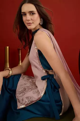 women ethnic motifs embroidered regular sequinned kurta with palazzos & with dupatta