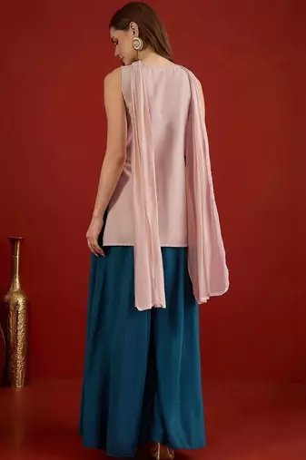 women ethnic motifs embroidered regular sequinned kurta with palazzos & with dupatta