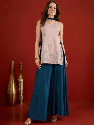 women ethnic motifs embroidered regular sequinned kurta with palazzos & with dupatta 6