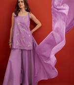 women ethnic motifs embroidered regular sequinned kurta with palazzos & with dupatta
