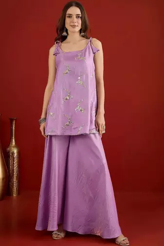 women ethnic motifs embroidered regular sequinned kurta with palazzos & with dupatta