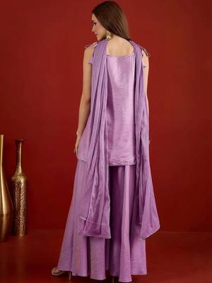 women ethnic motifs embroidered regular sequinned kurta with palazzos & with dupatta 5