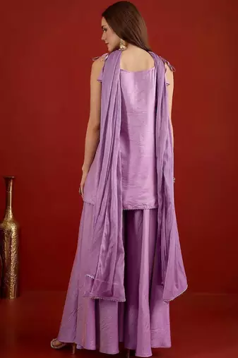 women ethnic motifs embroidered regular sequinned kurta with palazzos & with dupatta