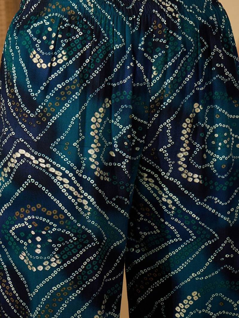 women bandhani dyed regular thread work kurta with trousers & with dupatta