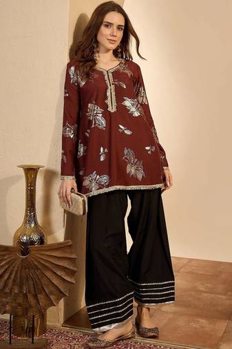 women floral printed regular kurta with farshi salwar set