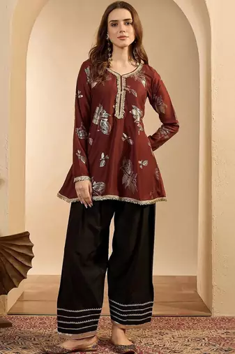 women floral printed regular kurta with farshi salwar set