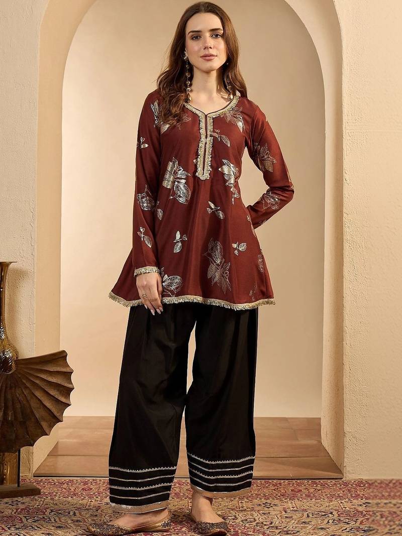 women floral printed regular kurta with farshi salwar set