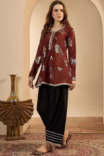 women floral printed regular kurta with farshi salwar set