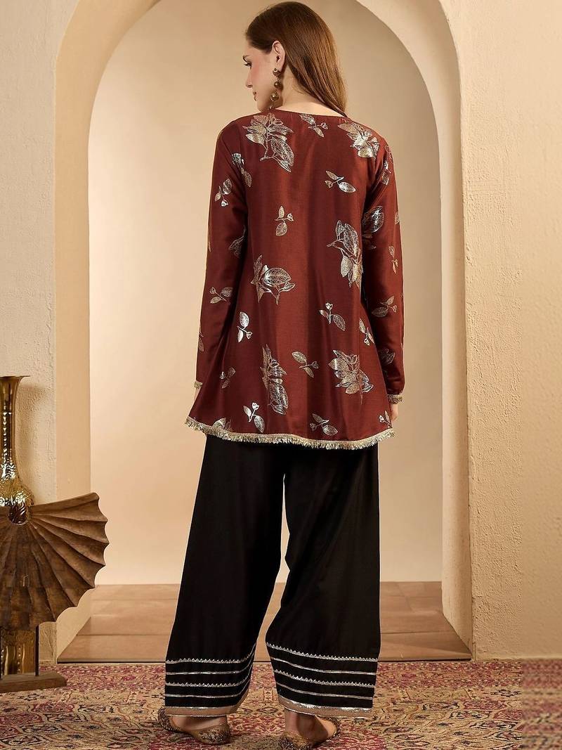 women floral printed regular kurta with farshi salwar set