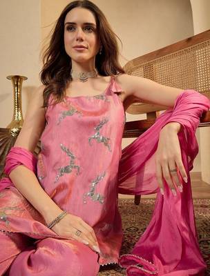 women ethnic motifs regular sequinned kurta with sharara & with dupatta 2