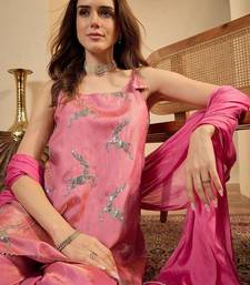 women ethnic motifs regular sequinned kurta with sharara & with dupatta
