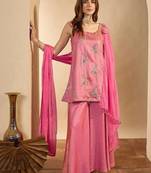 women ethnic motifs regular sequinned kurta with sharara & with dupatta